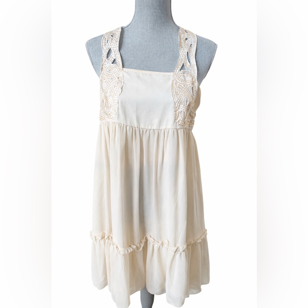 NWT Paola Frani Ivory Hand-Beaded Lace Babydoll Dress IT 44 US 8